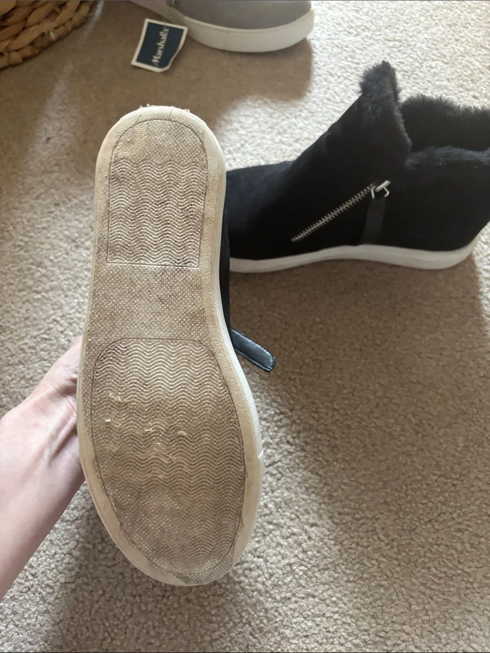 Madden Girl Black Faux-Fur Wedge Sneaker
